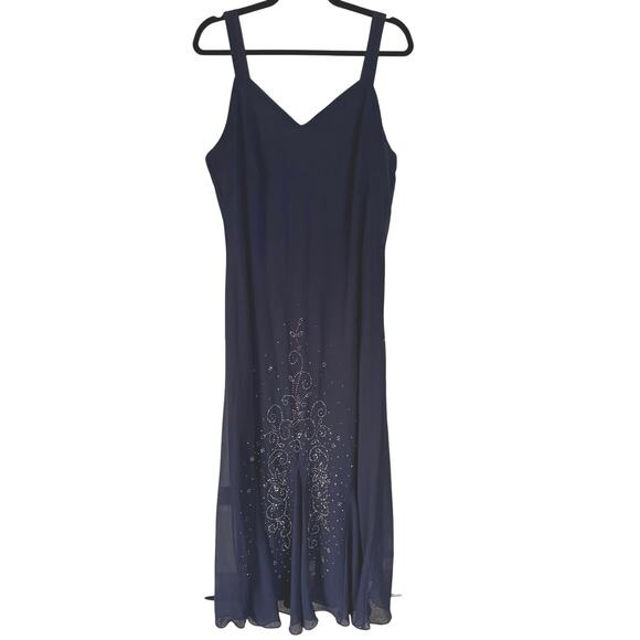 Vintage Navy Beaded Evening Gown Event Dress Formal Classic Sleeveless 22W - Picture 1 of 10